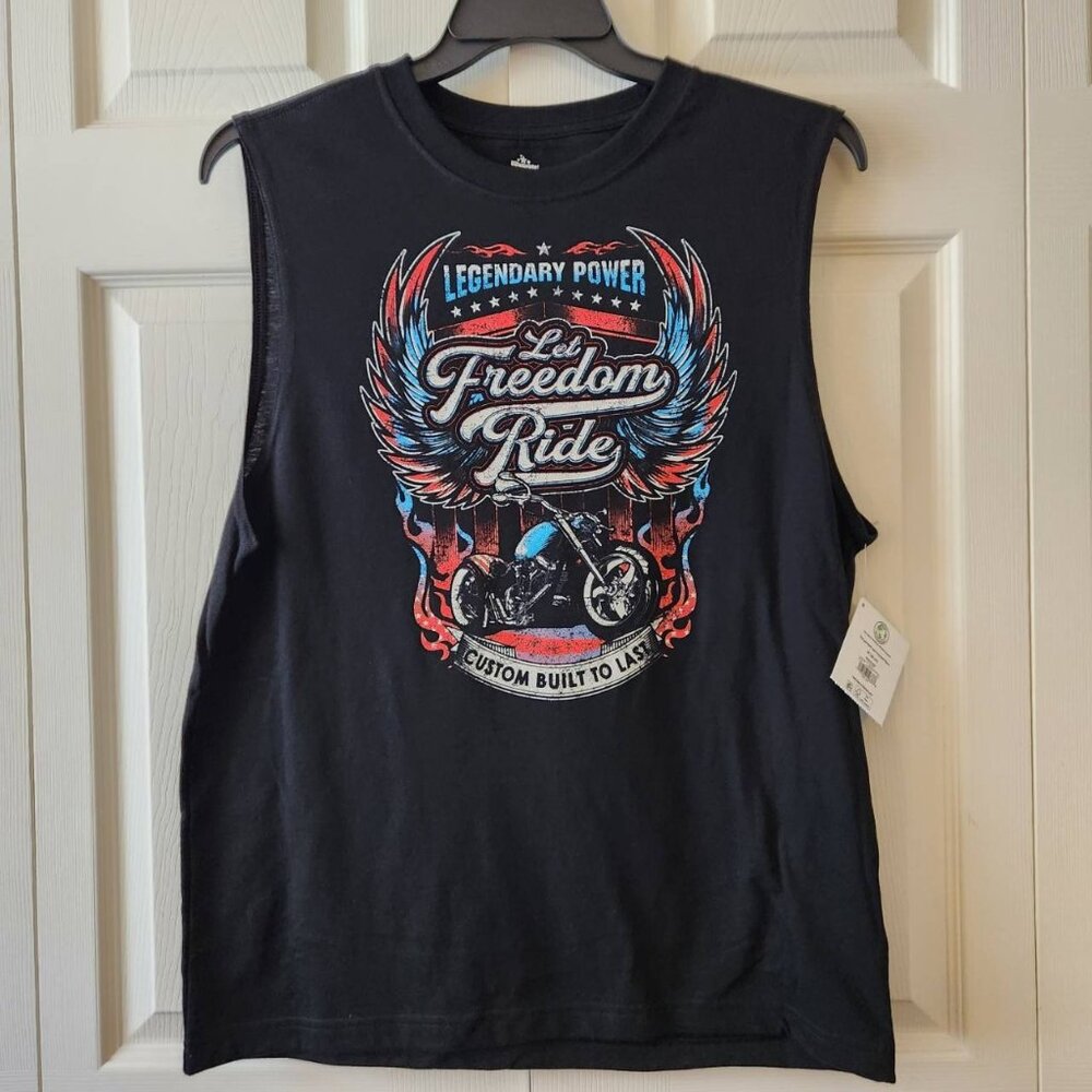 Celebrate! Patriotic Let Freedom Ride Muscle T-Shirt M